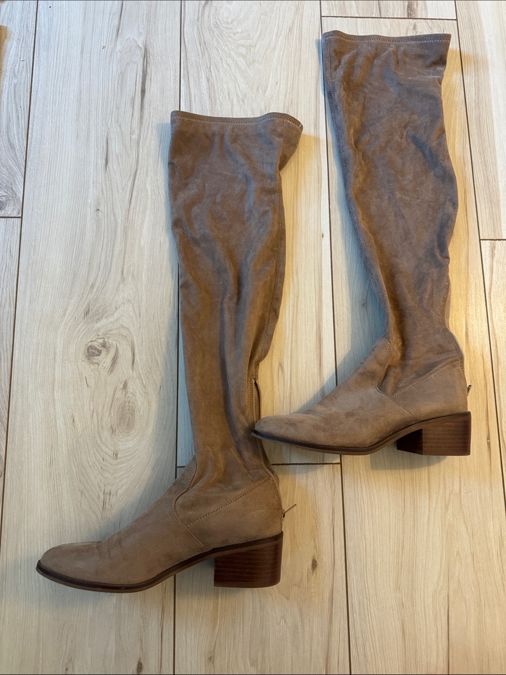 Over-the-Knee Taupe Suede Block Heel Boots